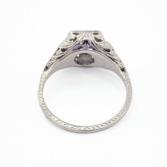 Vintage Estate 18k White Gold Diamond Art Deco Filigree Ring - Picture 3 of 5